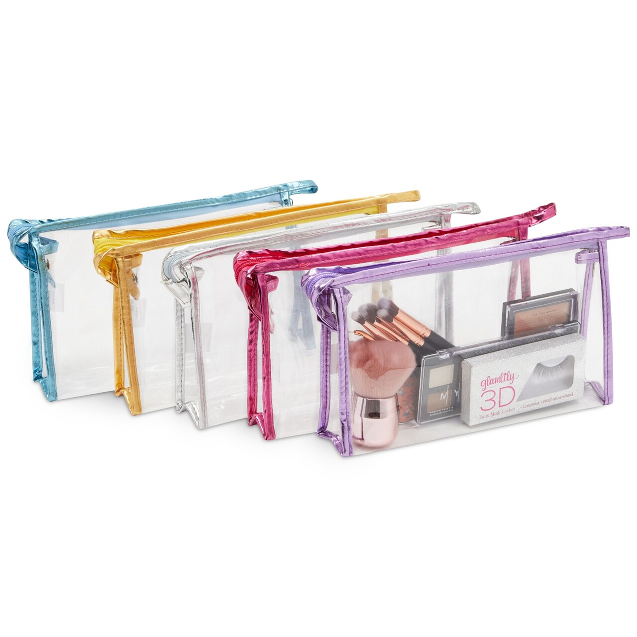 10 Pack Clear Cosmetic Bags with Zipper for Makeup, Travel Size Toiletries (5 Colors, 9.6 x 2 x 5.5 In)